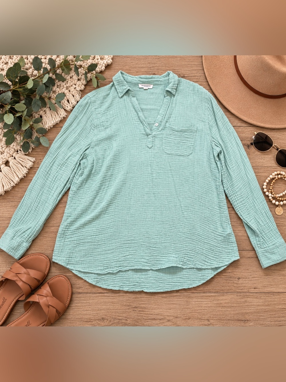 BeachLunchLounge Mint Green Gauze Popover Tunic Top XL